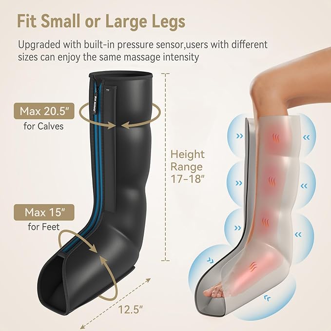 FIT KING Leg Massager with Heat and Compression Therapy Leg Compression Massage for Circulation Swollen Leg RLS Pain &amp Fatigue Relief Foot Calf Massager Boots Recovery Pressure Boots