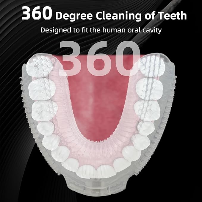 Ultrasonic U-Shaped Toothbrush for Adults Electric Toothbrush for Teeth Whitening Automatic 360-degree with Waterproof IPX7 4 Modes for Cleaning(Black)