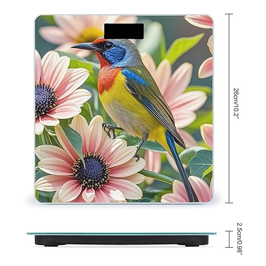 Flowers and Birds Scale for Body Weight Sturdy Tempered Glass Weighing Scales with LCD Display Accurate Digital Bathroom Scale Convenient Body Fat Smart Scales Easy Read