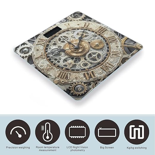 Steampunk Gears Clock Scale for Body Weight Digital Bathroom Scale Toughened Glass High Precision Scales for Body Weight with Large LCD Backlight Display Weight Scales