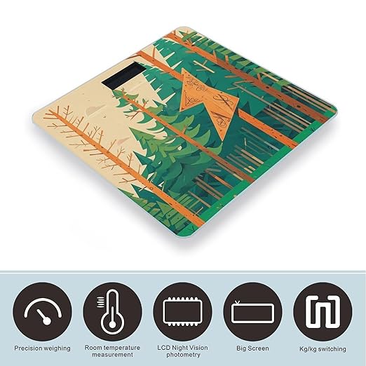 Mountain Fir Forest Scale for Body Weight Accurate Digital Bathroom Scale Toughened Glass High Precision Scales Smart Weight Scales with Large LCD Backlight Display Weighing Machine