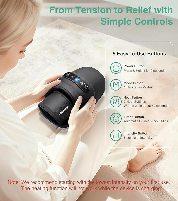 Medcursor Cordless Hand Massager - Hand Massager with Heat and Compression Hand Warmer with Acupressure Beads 6 Massage Modes 2 Heat Levels 3 Timers