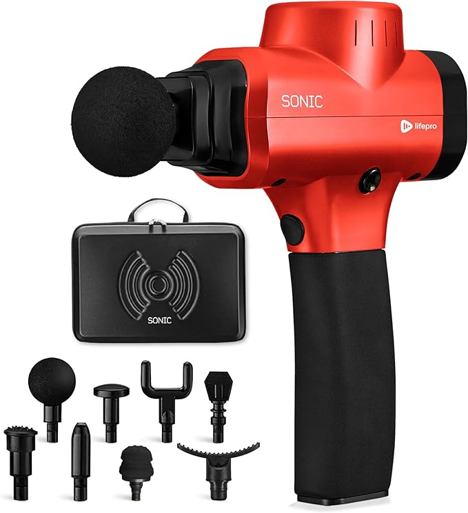 LifePro Sonic Massage Gun Deep Tissue – Quiet Handheld Percussion Massager for Athletes Pain Relief &amp Recovery – 8 Heads 5 Speeds Long Battery