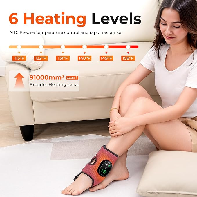 Cordless Ankle Massager for Pain Relief - 3-in-1 Foot Renew Triple Method Massager with 6 Heating and 3 Vibration Levels 3000mAh Rechargeable Battery Auto Shut-Off Gifts for Women Men Grey
