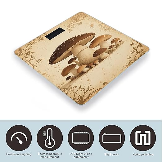 Vintage Mushroom Weight Scale Large Bathroom Scales Digital Weight with Bright LED Display Non Slip Automatic Weighing Scale Fashion Weighing Machine for Body