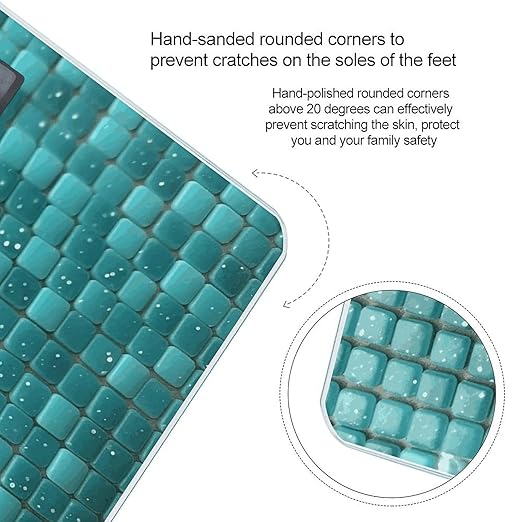 Turquoise Small Dot Tiles Scale for Body Weight Anti-Slip Digital Bathroom Scale Sturdy Toughened Glass Weighing Scales High Precision Safe Rounded Corners Smart Scales