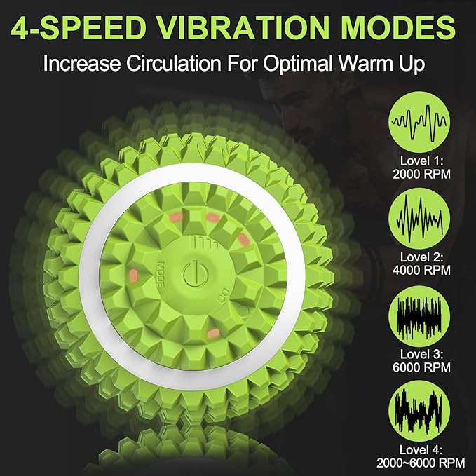 Uppye Vibrating Ball Massager Vibration Massage Ball for Physical Therapy Mobility Ball for Workout Recovery Deep Tissue Massager for Pain Relief and Trigger Point Treatment (Green)