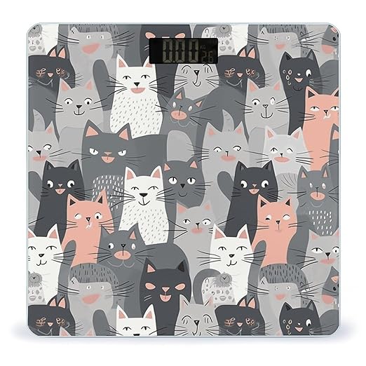 Cute Funny Grey Cats Pattern Scale for Body Weight Smart Scales Digital Bathroom Scale High Precision Weighing Scales with Large Display Weighing Machine for People