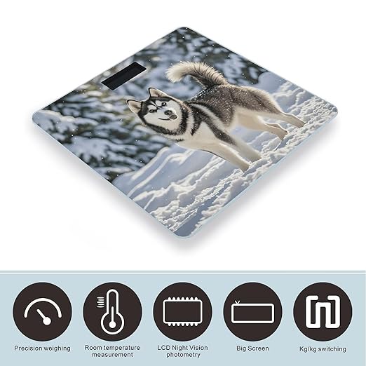 Husky in Snow Dog Scale for Body Weight Digital Bathroom Scale Accurate Smart Weight Scales with Large Display Weighing Machine High Precision Scales