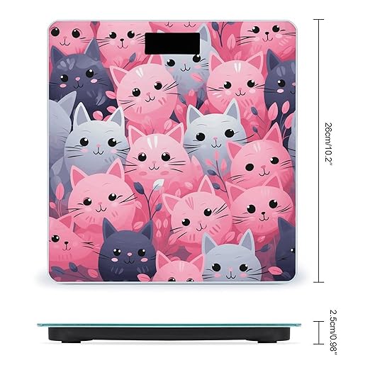 Pink Cat Bathroom Scale Large LCD Backlight Display Digital Scale Rounded Corners Body Scales Automatic Power On/Off Bathroom Scales for Home Bedrooms