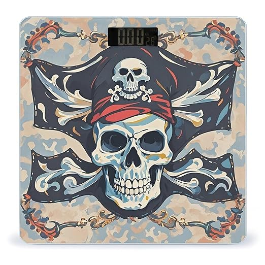 Pirate Flag Skull Scale for Body Weight Highly Accurate Digital Bathroom Body Scale Digital Bathroom Scales for People Anti-Slip Large LCD Display Smart Scales
