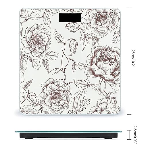 Line Floral Rose Flowers Design2 Scale for Body Weight Digital Bathroom Scale Accurate Smart Weight Scales with Large Display Weighing Machine High Precision Scales
