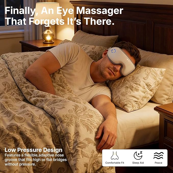 Eye Massager with Heat Sleep Mask with Air Pressure Vibration Massage Bluetooth Portable Rechargeable Eye Massage Self Care Gifts for Women Travel Essentials 5 Modes