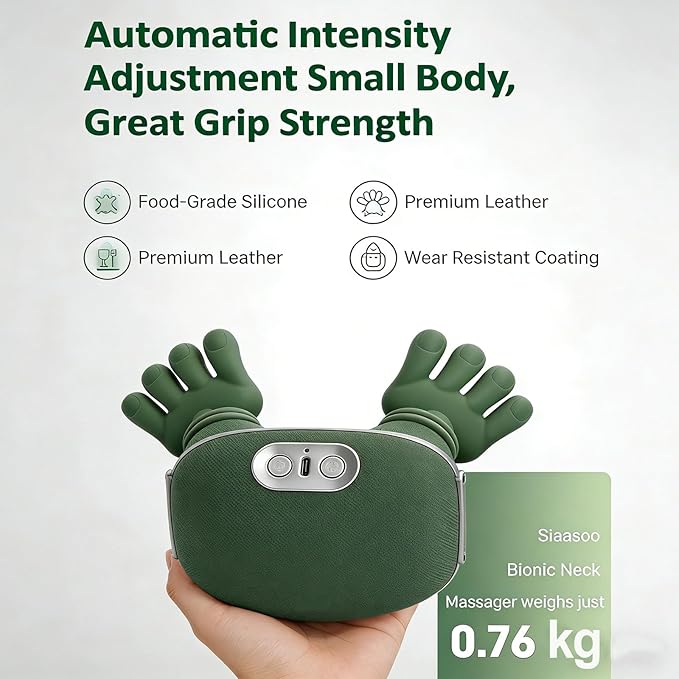 Neck Massager 2026Newly upgraded version 4D Human-Like Hand Massager with Heat Electric Shoulder &amp Cervical Massage for Wireless Portable Neck and Back Massager Relieve fatigue (Green version)
