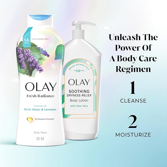Olay Body Wash for Women Fresh Radiance Refreshing &amp Renewing Made with Plant Based Cleansers B3 Botanical Complex For All Skin Types Birch Water &amp Lavender Scent 22 fl oz (Pack of 4)
