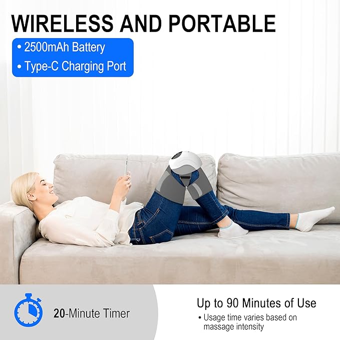 Wireless Knee Massager with Compression Heating and Vibration - Heated Knee Massager Relaxes Muscles and Relieves Knee Pain - Adjustable Intensity and Temperature Great Gift for Men and Women