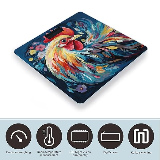 Art Colorful Chicken Bathroom Scale Rounded Smart Scale for Body Weight Automatic Power On/Off Weight Scales Accurate Bathroom Digital Scales for Pet Home Bedroom Kitchen