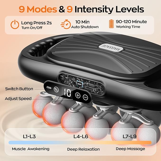 20-Head Massage Gun Deep Tissue 9 Modes &amp 9 Intensity Levels Body Percussion Muscle Massager Quiet Electric Handheld Massage Tools for Neck Back Shoulder Waist Leg Feet Daily Relaxation