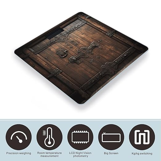 Rustic Stall Wooden Door Bathroom Scale Ultra-Bright Liquid Crystal Screen Weight Scale Accurate Bathroom Body Scales for Body Weight Bathroom Pet Home Bedroom Gift-Giving
