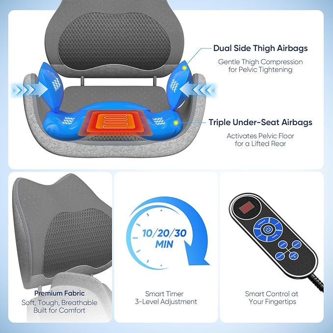Multifunctional Pelvic Correction &amp Massage CushionPelvic Floor Repair &amp Hip Shaping for Postpartum Recovery Waist/Buttock Massager with Heat Timer &amp Smart Control Chair Pad for Muscle