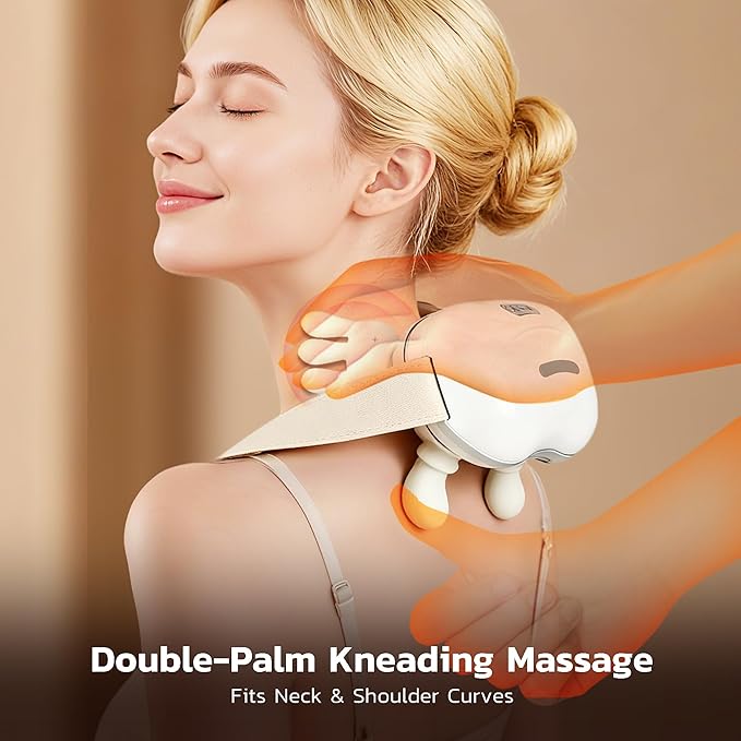 Hand Neck Massager Bionic Hand Massage Cordless Electric 4D Kneading Massager Back Shoulder with Heat-White