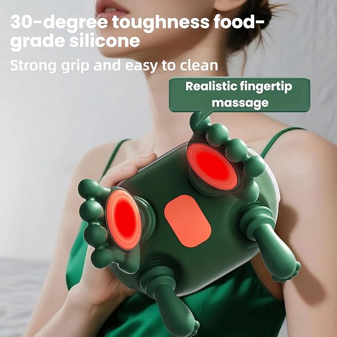 SALAN Heat Therapy Neck and Shoulder Massager Deep Muscle Tissue Massage Bionic Fingers Real Pressure-Sensitive FeedbackPortable Wireless Relax Anytime and Anywhere (Green)