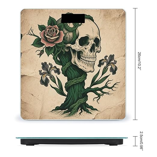 Skull and Rose Scale for Body Weight Sturdy Tempered Glass Weighing Scales with LCD Display Accurate Digital Bathroom Scale Convenient Body Fat Smart Scales Easy Read