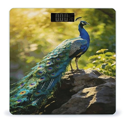 Beautiful Peacock Weight ScaleClear LED Display Bathroom Digital Weighing ScaleTempered Glass Digital Bathroom Scale for Body Weight Capacity Up to 400 Lbs