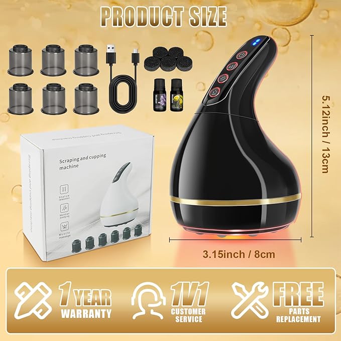Upgrade 8-in-1 Cupping Kit for Massage Therapy【TOP.1 Germany Control System-100% Smart Massage】【Gua Sha +Red Light Therapy】【NO.1 Split Design】Cupping Set for Targeted Pain ReliefKnots (Black)
