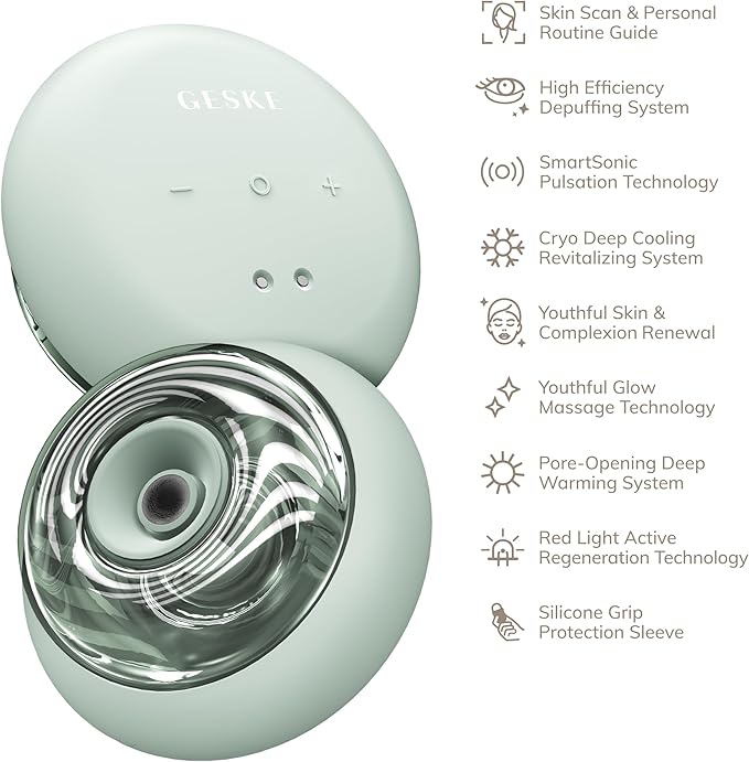 GESKE SmartAppGuided™ Sonic Cool &amp Warm Face &amp Body Massager | 9 in 1 | Electric Massager | Face &amp Body | Battery-Free Cooling &amp Warming | Firms Relaxes &amp De-Puffs Skin | with Sma