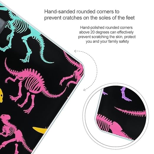Smart Scale for Body Weight Automatic Switch Digital Bathroom Weighing Scale Dinosaurs Skeletons Colorful Print