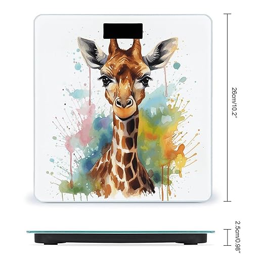 Cute Giraffe Watercolor Bathroom Scale Large LCD Backlight Display Digital Scale Rounded Corners Body Scales Automatic Power On/Off Bathroom Scales for Home Bedrooms