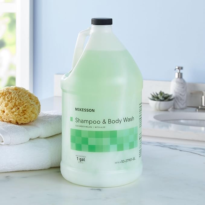 McKesson Body Wash and Shampoo - 1  Gallon Bulk Refill Full Body Wash with Aloe Cucumber Melon Scent - Sensitive Skin &amp Hair 2‑in‑1