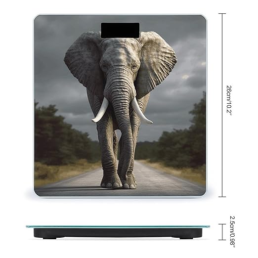3D Elephant_ Scale for Body Weight Safe Rounded Corners Tempered Glass Digital Bathroom Scale LED Display 400lb Capacity Weight Scales with High Precision Sensors