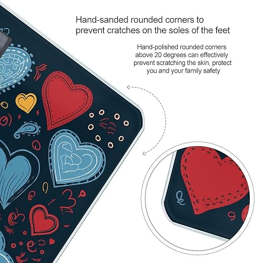 Arious Heart Shapes Scale for Body Weight Anti-Slip Tempered Glass Digital Bathroom Scales Clear LCD Display Weighing Scale Safe Rounded Corners Smart Scales