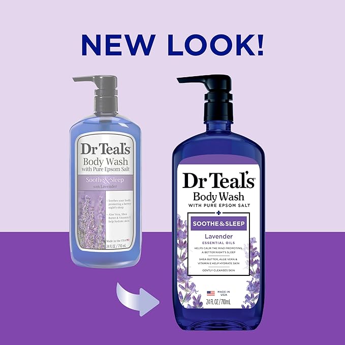 Dr Teal's Body Wash Bundle with Pure Epsom Salt Relax &amp Relief with Eucalyptus &amp Spearmint 24 fl oz (Pack of 2) and Soothe &amp Sleep with Lavender 24 fl oz (Pack of 2)