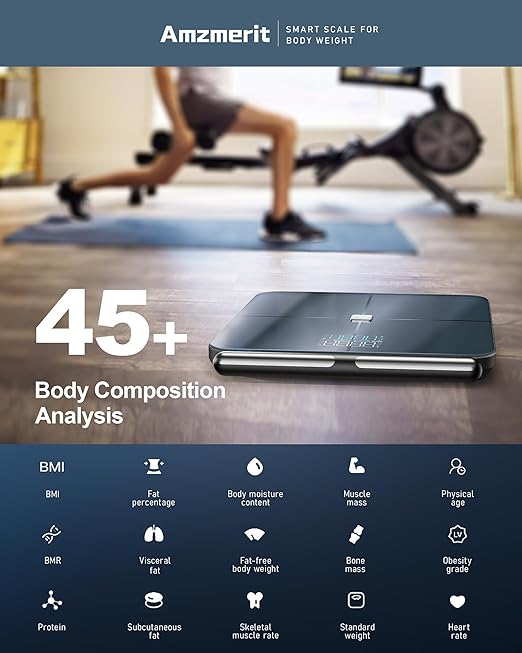 Smart Scale for Body Weight 8-Electrode Larger Platform Digital Scale for Weight Fat BMI 50 Body Composition Measurement Bluetooth &amp Wi-Fi Digital Bathroom Scale Rechargeable Dark Gray
