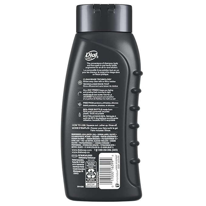 Dial Men Body Wash 3 Pack Recharge 3-in-1 Body Hair and Face Wash Cedar Leaf Scent Long Lasting All Day Fresh Body Wash for Men 20 oz. Each