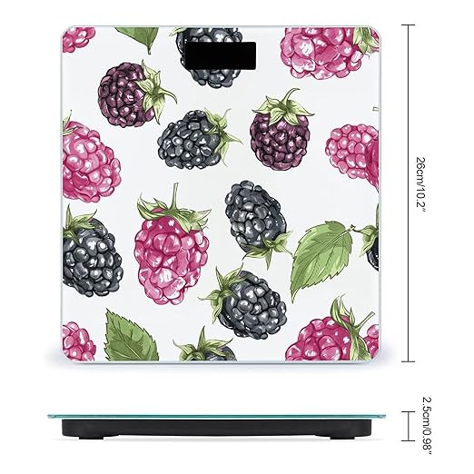 BlackBerry Fruit Pattern Scale for Body Weight Accurate Digital Bathroom Scale Toughened Glass High Precision Scales Smart Weight Scales with Large LCD Backlight Display Weighing Machine