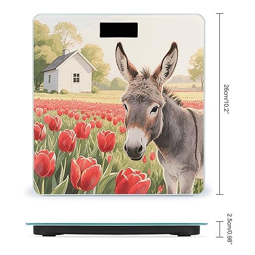 Donkey and Red Flower Weight Scale Large Digital Bathroom Scales with Bright LED Display Non Slip Digital Scale and Step On Fashion Weighing Machine for Body