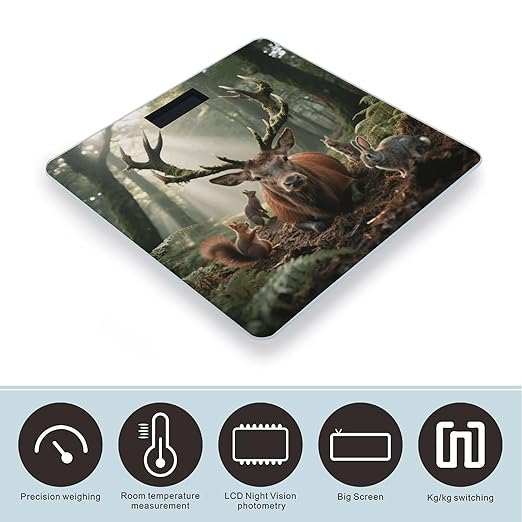 Forest Wildlife Scale for Body Weight Sturdy Tempered Glass Weighing Scales with LCD Display Accurate Digital Bathroom Scale Convenient Body Fat Smart Scales Easy Read