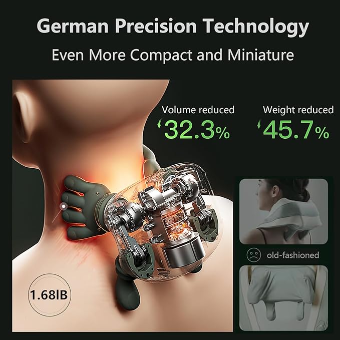 Neck Massager Bionic Heated Massager Portable Shiatsu Neck and Back Massager Electric Deep Tissue 4D Kneading Massage Simulated Human Hand Design for Pain Relief and Muscle Relax (Green)