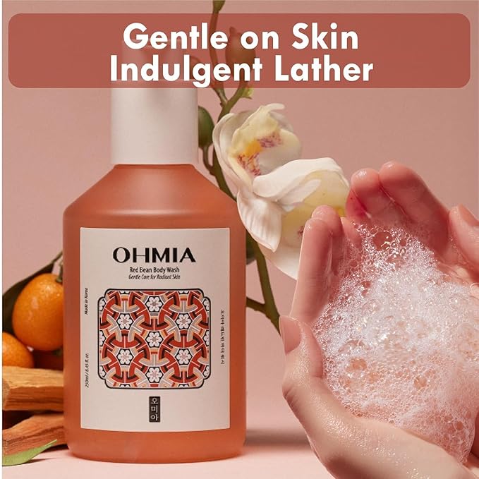 Korean Red Bean Body Wash - Hydrating Exfoliating Shower Gel with Peptides &amp Hyaluronic Acid for Smooth Sensitive Skin Women &amp Men - Vegan &amp Cruelty-Free - 8.45 fl oz