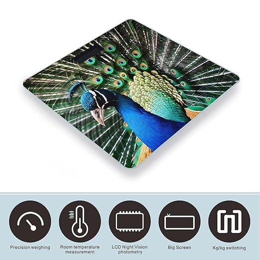 PeacockScale for Body Weight with LCD High Precision Weighing Scales Fashion Sturdy Tempered Glass Weight Scales Easy-to-Read Digital Bathroom Scale for Daily 400lb