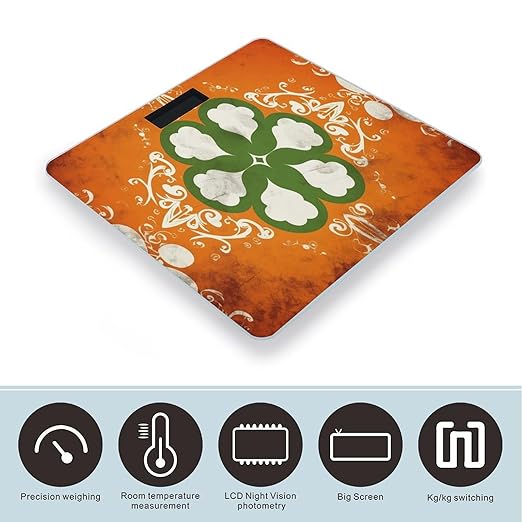 Green and White Pattern Scale for Body Weight Anti-Slip Tempered Glass Digital Bathroom Scales Clear LCD Display Weighing Scale Safe Rounded Corners Smart Scales