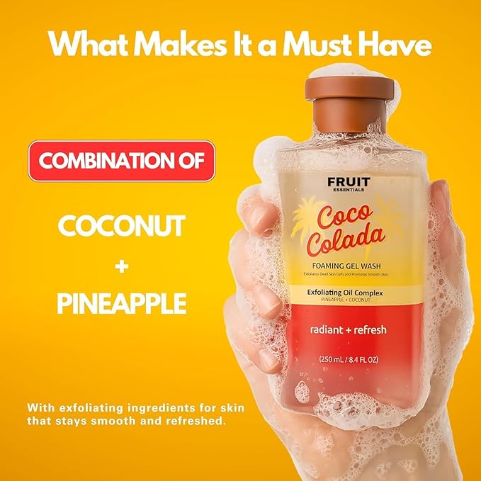 Coco Colada Foaming Gel Body Wash | Exfoliating Oil Complex with Coconut &amp Pineapple | Gently Exfoliates &amp Promotes Smooth Skin | 250ml (Pack Of 1)