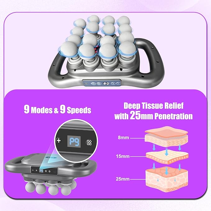 Massage Gun Deep Tissue with 16 Heads 9 Modes &amp 9 Levels – Full Body Muscle Massager for Fascia Electric Percussion Massager Gun for Muscles