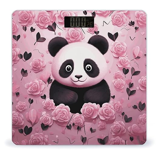 Pink Panda Pattern Scale for Body Weight Anti-Slip Digital Bathroom Scale Sturdy Toughened Glass Weighing Scales High Precision Safe Rounded Corners Smart Scales