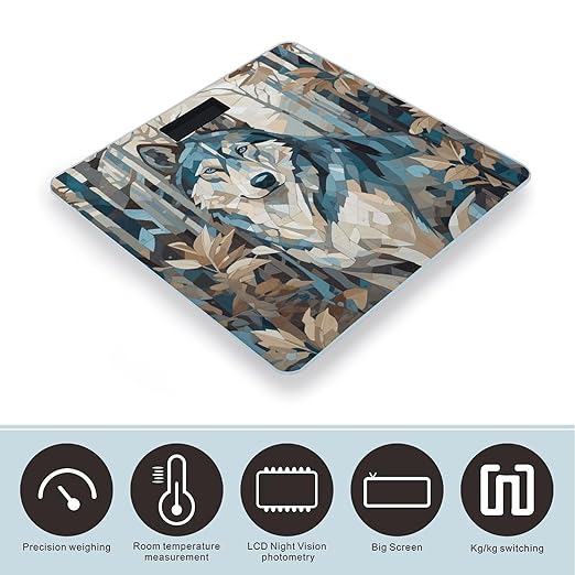 Hand Drawn Dog Pattern Scale for Body Weight Precision Bathroom Weighing Scales with Back Lit LCD Display Sturdy Tempered Glass Body Weight Scales Digital Bathroom Scale 400lb