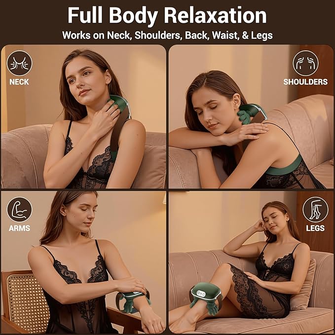 Neck Massager with Heat Bionic Deep Tissue Shiatsu Kneading Cordless Rechargeable Hands‑Free Wearable for Muscles Home Office Back and Shoulder Massagers with Fingers